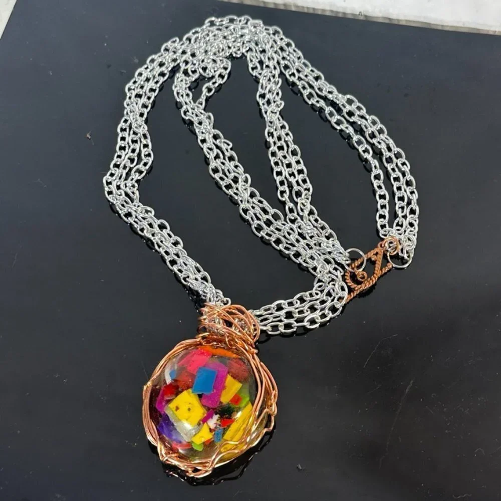 Avant Garde Necklace Handmade Silver Chain Resin Colorful Funky African Runway